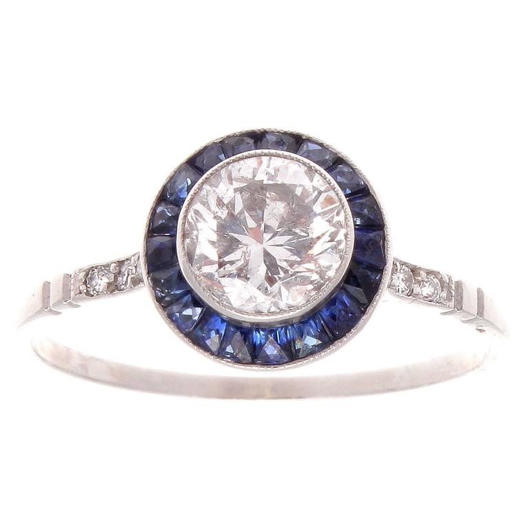 Diamond Sapphire Platinum Engagement Ring at 1stDibs