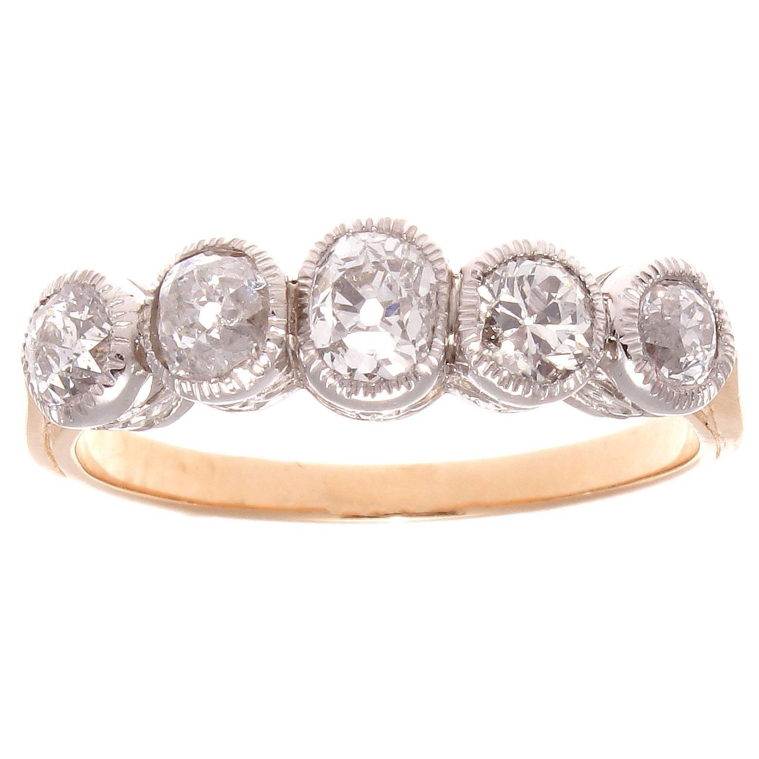 Belle Époque Five-Stone Diamond Gold Platinum Ring