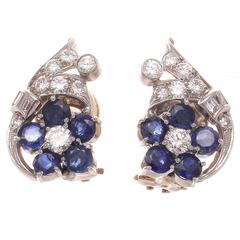 Sapphire Diamond Platinum Earrings