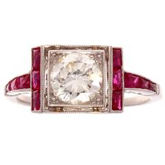 Brilliant Cut 0.86 Carat Diamond Ruby Platinum Engagement Ring 9