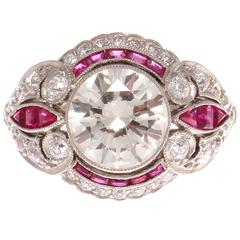 Striking 1.81 Carat Diamond Ruby Platinum Engagement Ring