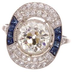 Old European 2.55 Carat Diamond Sapphire Platinum Engagement Ring 2