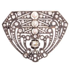 Art Deco Pearl Diamond Platinum Brooch
