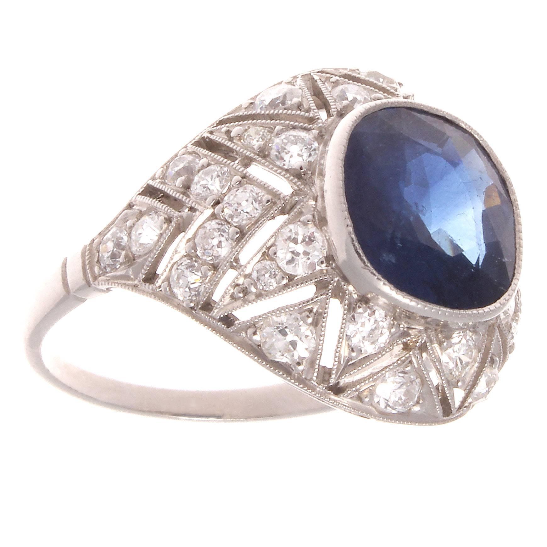 3.25 Carat Sapphire Diamond Platinum Ring