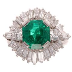 1.68 Carat Forest Green Colombian Emerald Diamond Ring