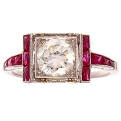 Brilliant Cut 0.86 Carat Diamond Ruby Platinum Engagement Ring 5