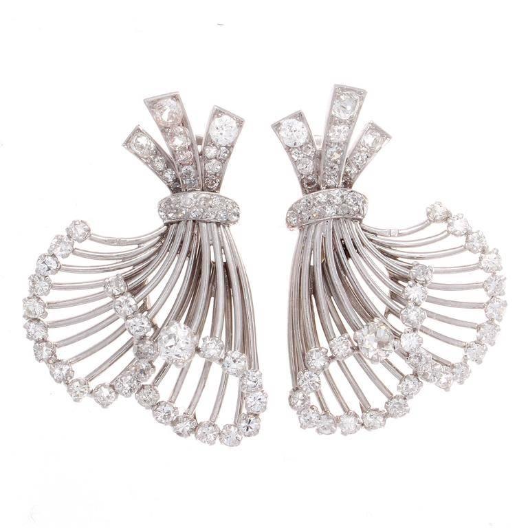 French Diamond Platinum Earrings