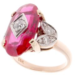 Synthetic Ruby Diamond Gold Ring