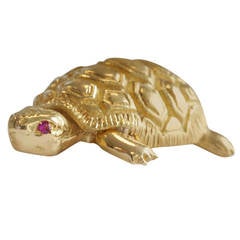 Gold Ruby Turtle Brooch