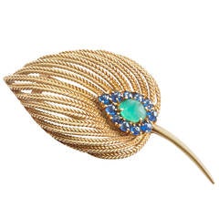 French Sapphire Emerald Gold Brooch