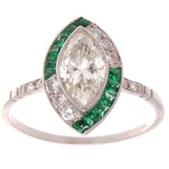 Marquise Diamond Emerald Platinum Engagement Ring