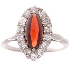 Garnet Diamond Platinum Ring Garnet Diamond Platinum Ring