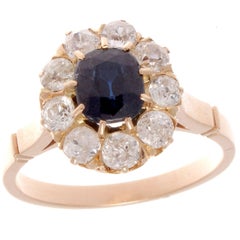 Sapphire Diamond Gold Cluster Ring