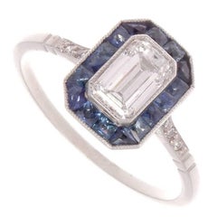 0.68 Carat Emerald Cut Diamond Sapphire Platinum Ring 0.68 Carat Emerald Cut Diamond Sapphire Platinum Ring