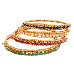 Diamond Ruby Sapphire Emerald Stacking Bangle Gold Bracelets
