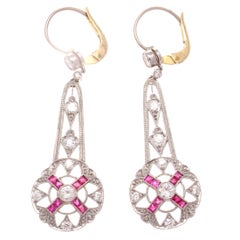 Ruby Diamond Platinum Drop Earrings Ruby Diamond Platinum Drop Earrings