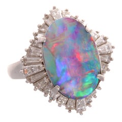 3.45 Carat Black Opal Diamond Platinum Ballerina Ring