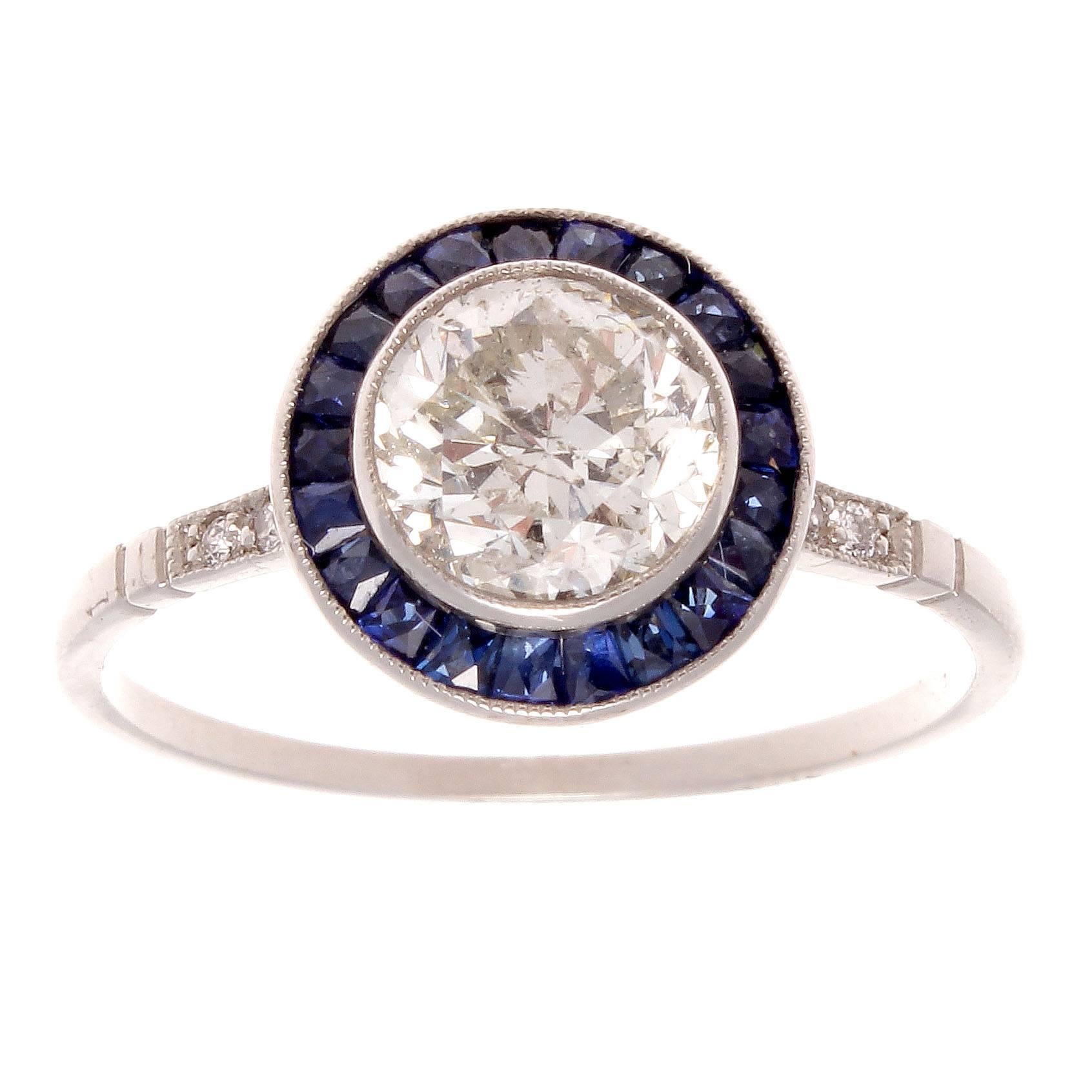 1.15 Carat Diamond Sapphire Platinum Ring