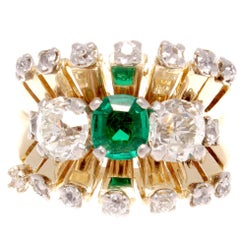 French Retro Emerald Diamond Gold Ring French Retro Emerald Diamond Gold Ring
