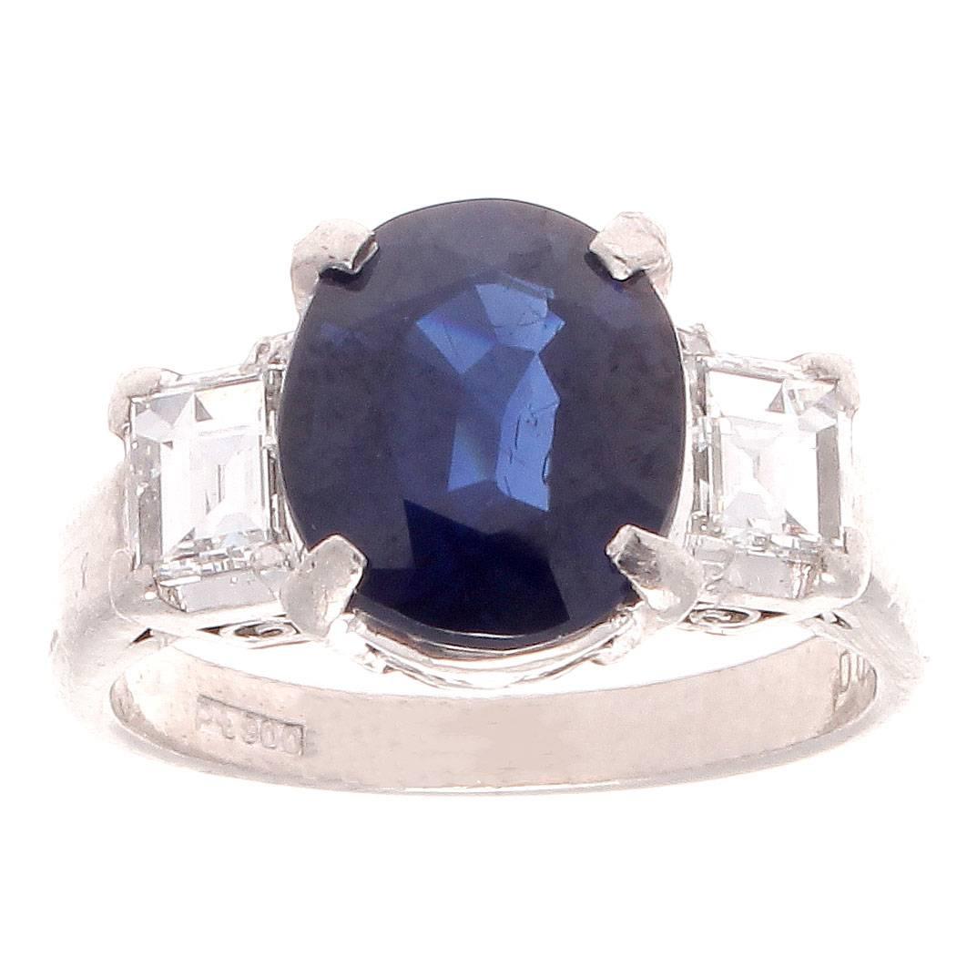 3.07 Carat Sapphire Diamond Platinum Engagement Ring