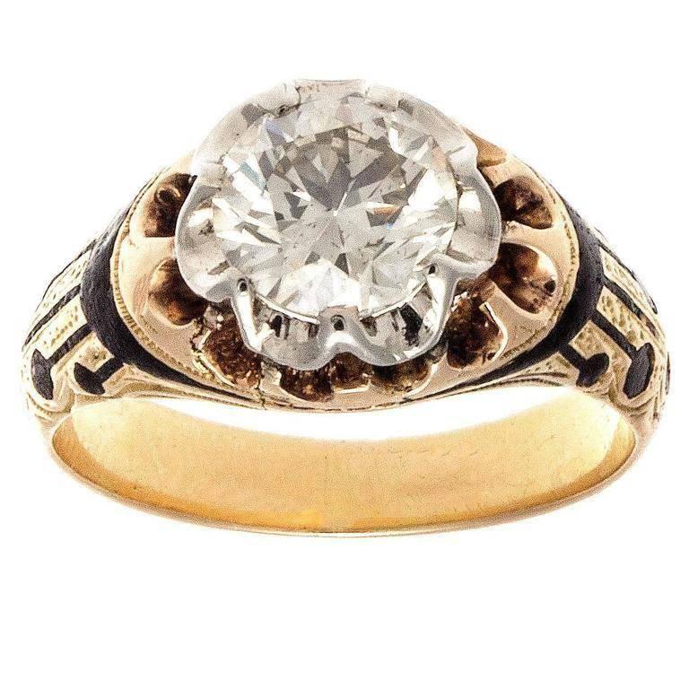 Victorian Diamond Enamel Gold Engagement Ring