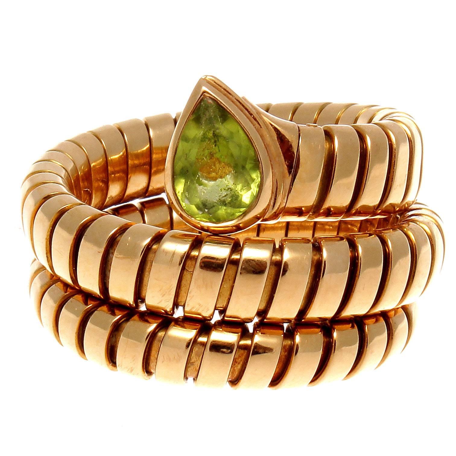 Bulgari Serpenti Tubogas Peridot Gold Ring