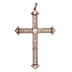 Antique 19th Century Spanish Diamond Gold Silver Cross