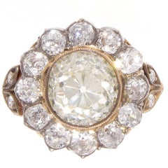 Victorian 2.77 Carat Old European Cut Diamond Gold Cluster Ring