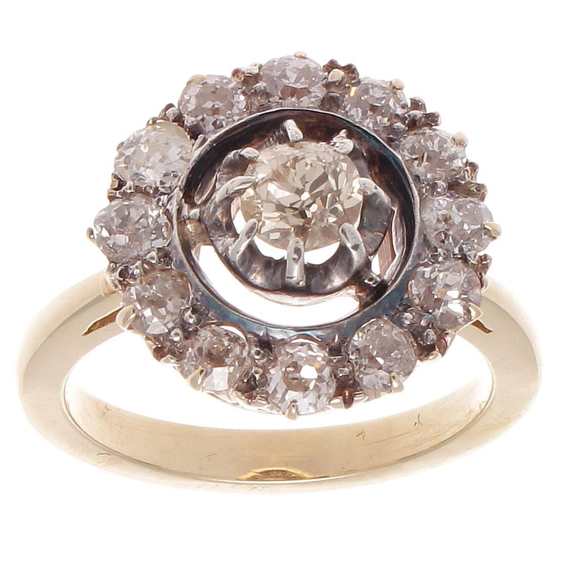 Victorian Diamond Gold Silver Cluster Ring