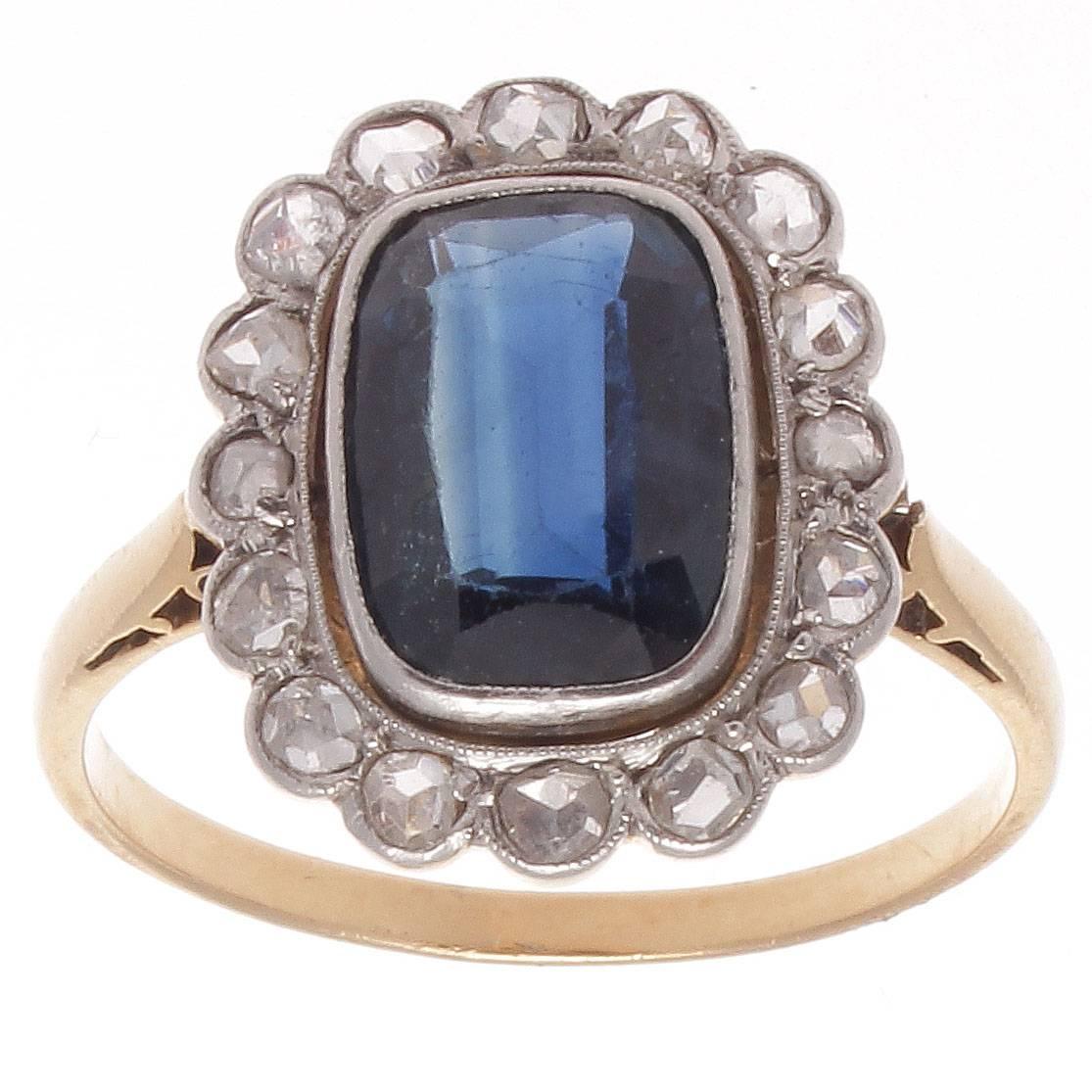 Art Deco Sapphire Diamond Platinum Gold Ring