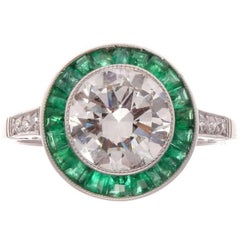 1.80 Carat Diamond Emerald Platinum Ring