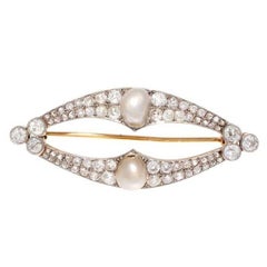 Art Deco GIA Natural Pearl Platinum Gold Brooch Art Deco GIA Natural Pearl Platinum Gold Brooch
