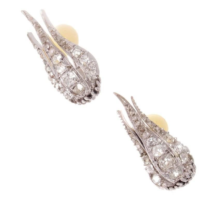 19th Century French Diamond Gold Earrings