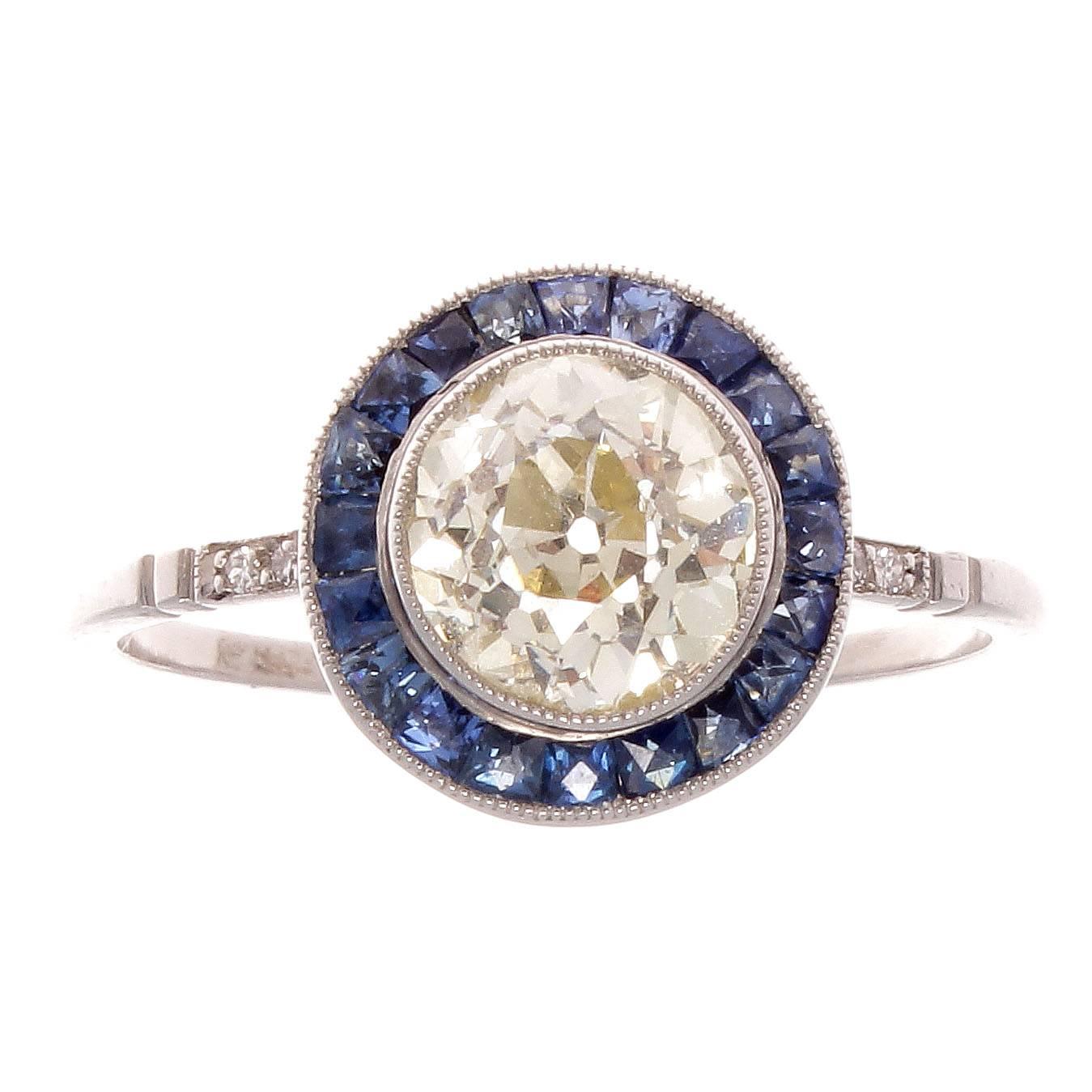 1.35 Diamond Sapphire Platinum Ring