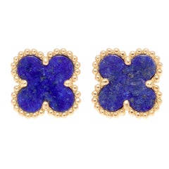 Van Cleef & Arpels Vintage Sweet Alhambra Lapis Gold Earrings