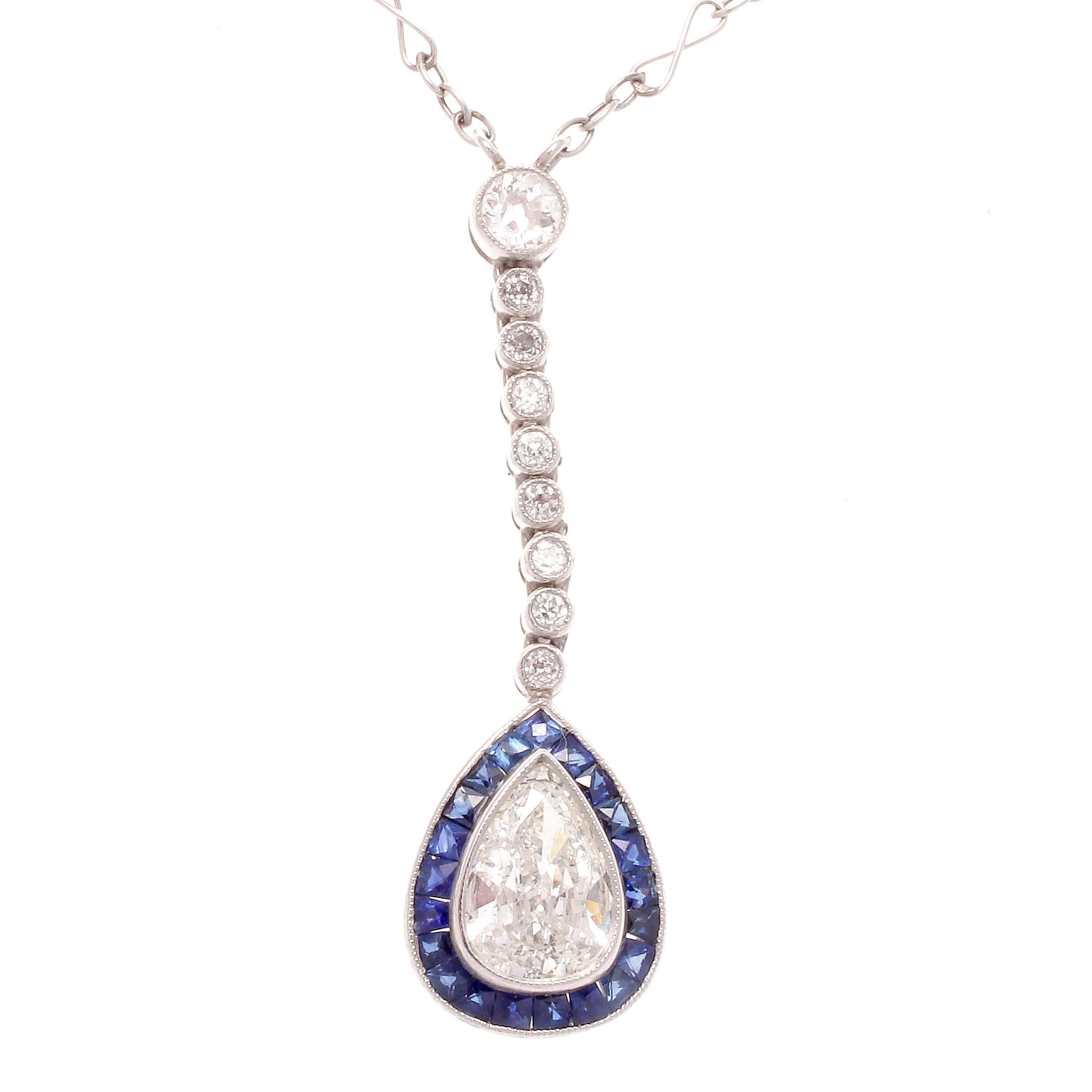 Diamond Sapphire Platinum Pendant Necklace