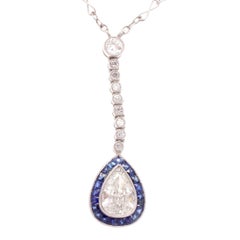 Diamond Sapphire Platinum Pendant Necklace