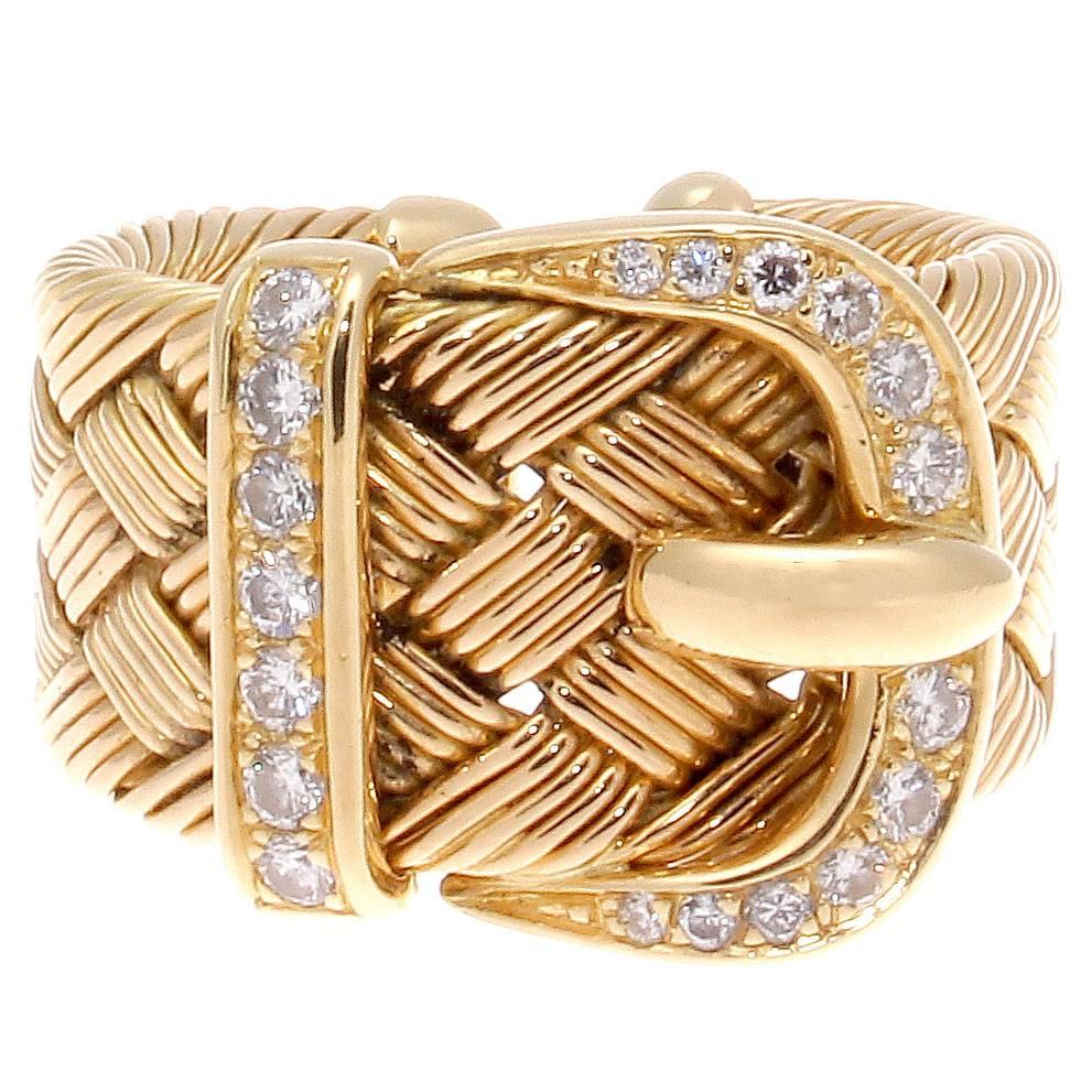 Hermes Buckle Diamond Gold Ring