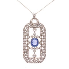 Art Deco AGL Burma No Heat Sapphire Diamond Platinum Necklace