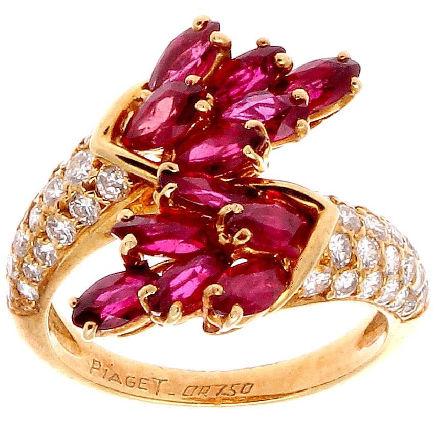 Piaget Ruby Diamond Gold Bypass Ring