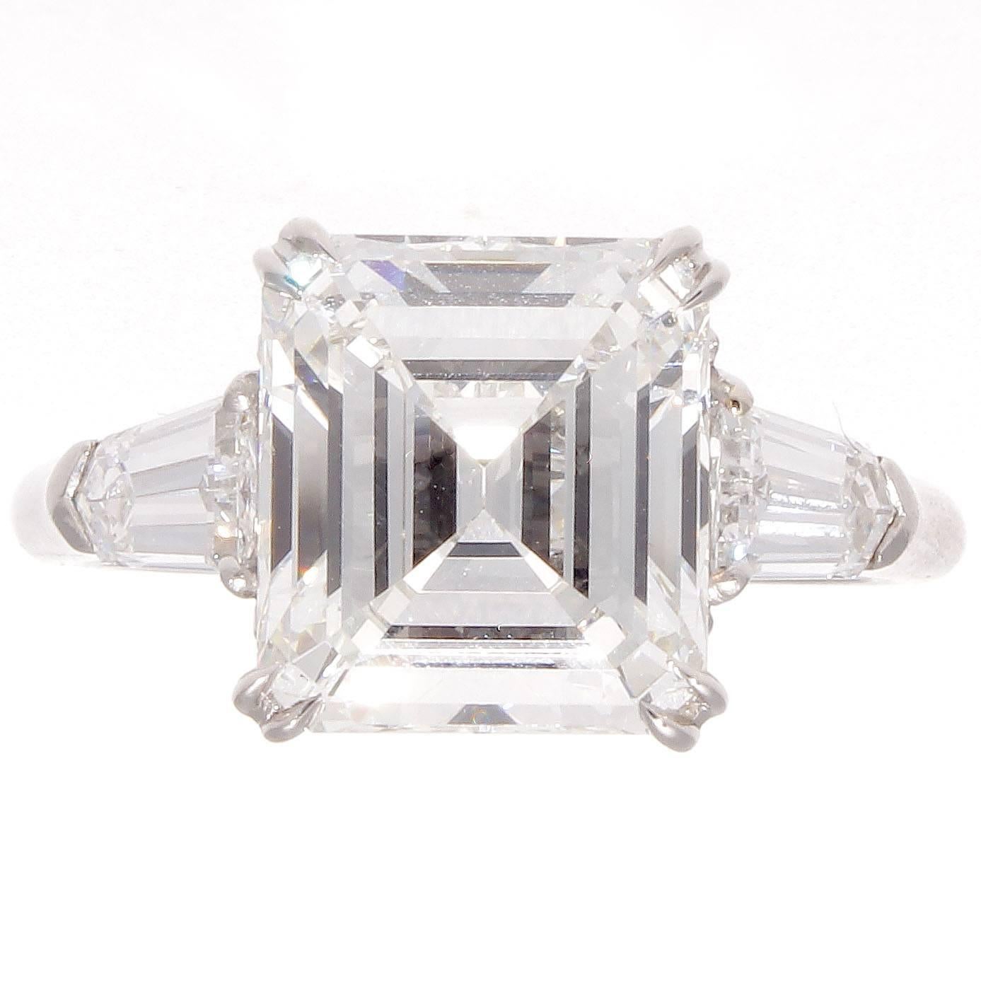 Art Deco GIA 4.12 Carat Diamond Platinum Engagement Ring