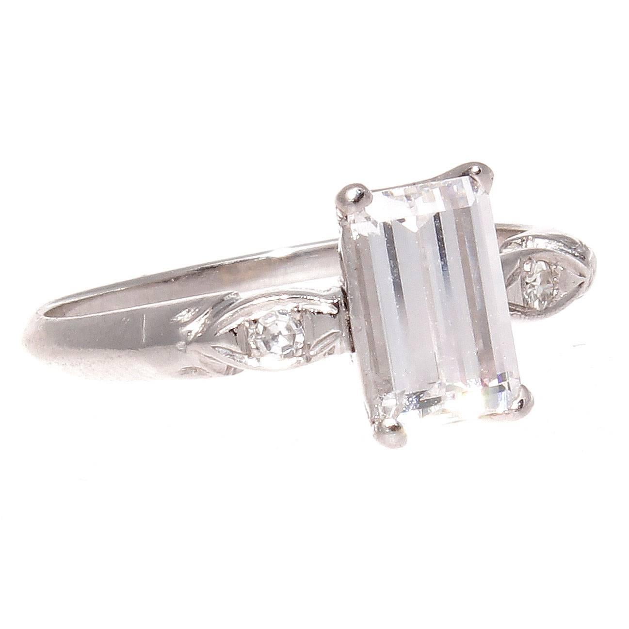 GIA 1.07 Carat Emerald Cut Diamond Platinum Engagement Ring