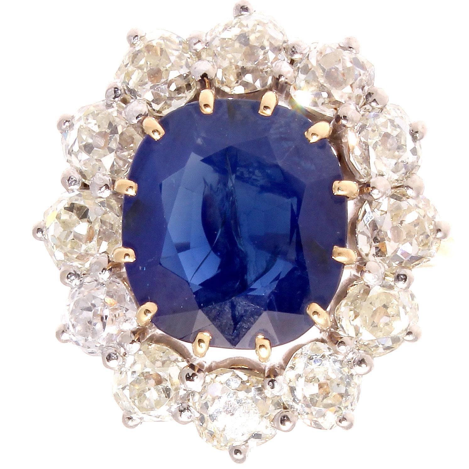 French Natural Certified Unheated Sapphire Diamond Gold Ring