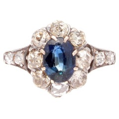 Victorian Sapphire Diamond Gold Cluster Ring