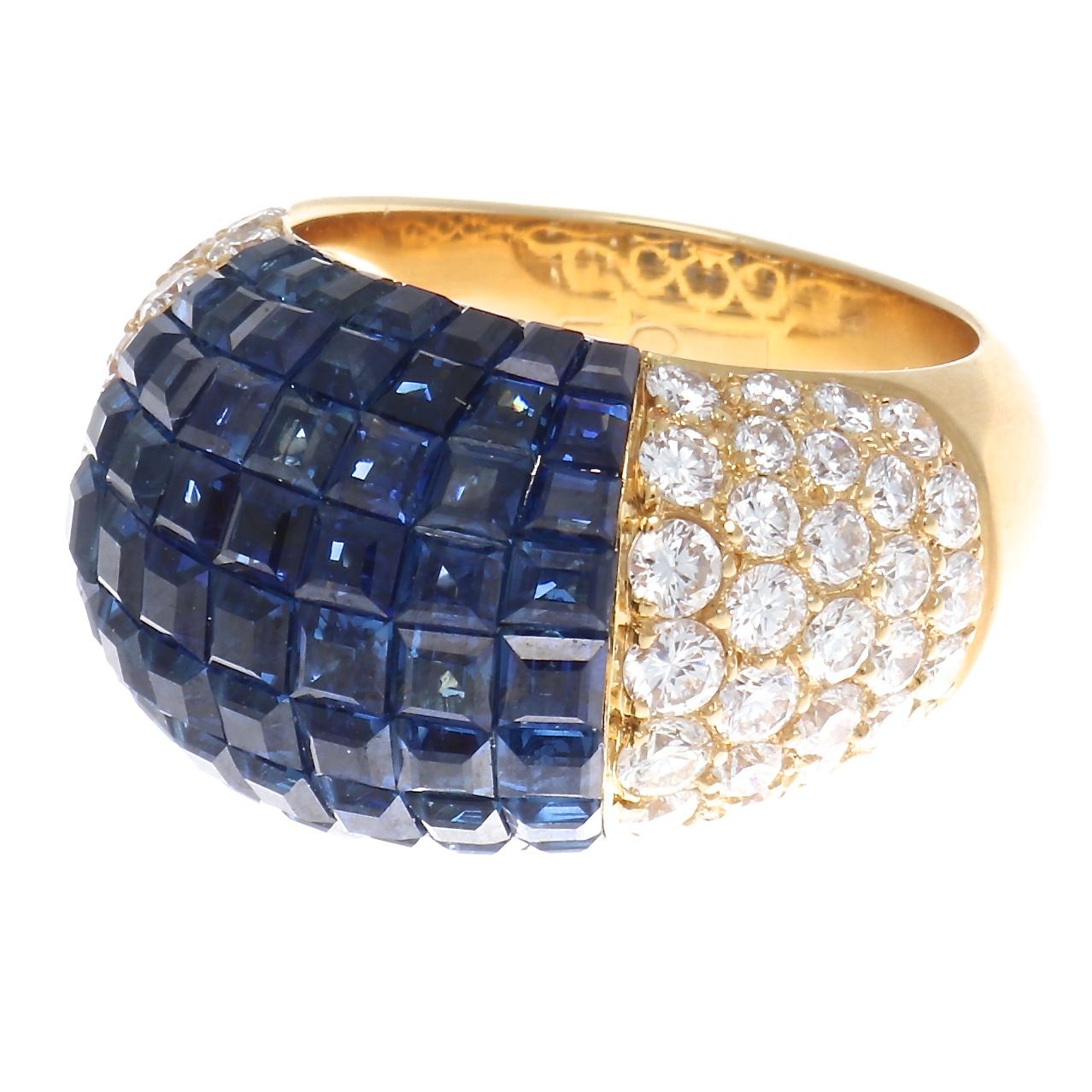 Mystery Set Sapphire Diamond Gold Dome Ring