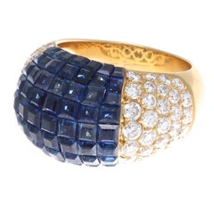 Mystery Set Sapphire Diamond Gold Dome Ring