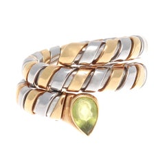 Bulgari Green Tourmaline Gold and Steel Tubogas Serpenti Ring