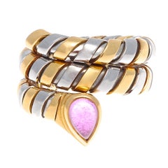 Bulgari Amethyst Gold Steel Tubogas Serpenti Ring