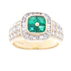 Vintage Boucheron Emerald Diamond Gold Ring