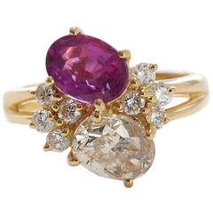 Vintage Diamond Pink Sapphire Gold Ring